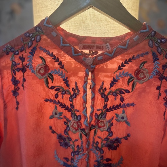 Johnny Was Embroidered Blouse - Coral Floral (M) - Picture 7 of 7